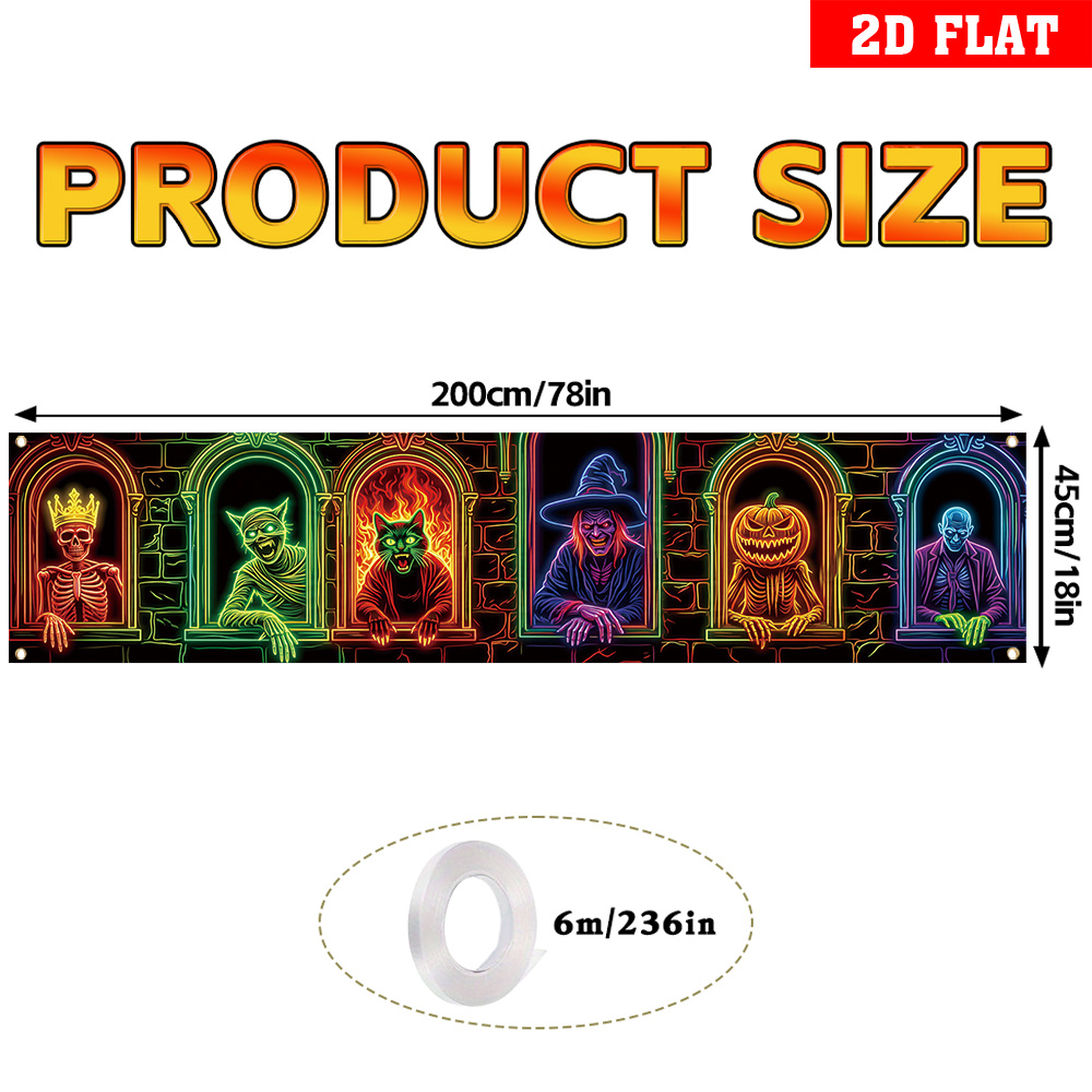 TEMU Bannière plate 2D - Bannière plate 2D, 1pc, pour bannière de fête d'Halloween dans , Polyester, Couronne, Crâne, , Motif de sorcière, Activé aux