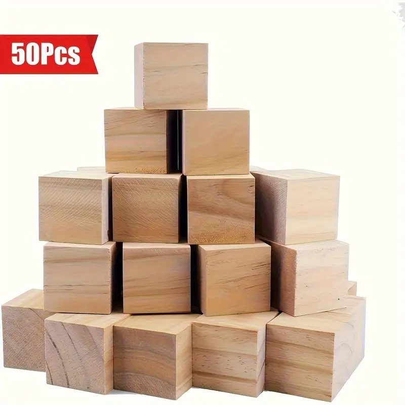 

50 Unfinished Wooden Blocks, Used For Handicrafts And Diy Projects, Suitable For Aged 14 And Above