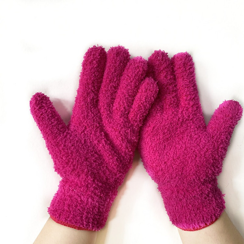 2pcs Microfiber Dusting Gloves Coral Fleece Gloves Cleaning 5 Finger Housework Absorbent Hair Drying Gloves For Boats, Rvs, Swimming Pools, Cars, Home Cleaning, Blinds, Furniture And Objects Reusable