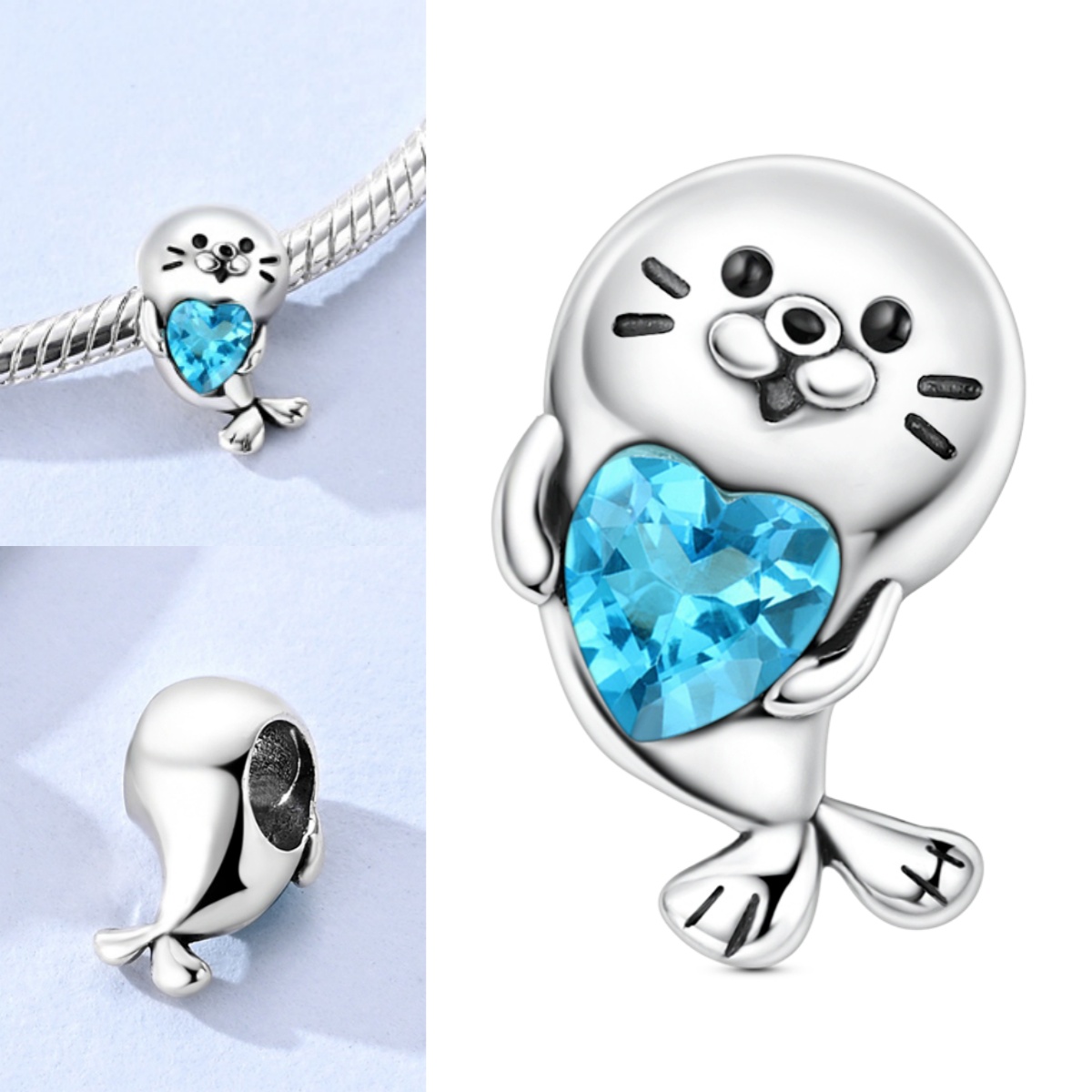 E-shop 1 Stück versilberter Emaille-Anhänger im niedlichen Seelöwen-Design, für Armbänder und Halsketten. Ideal für Meeresliebhaber und ein wunderbares