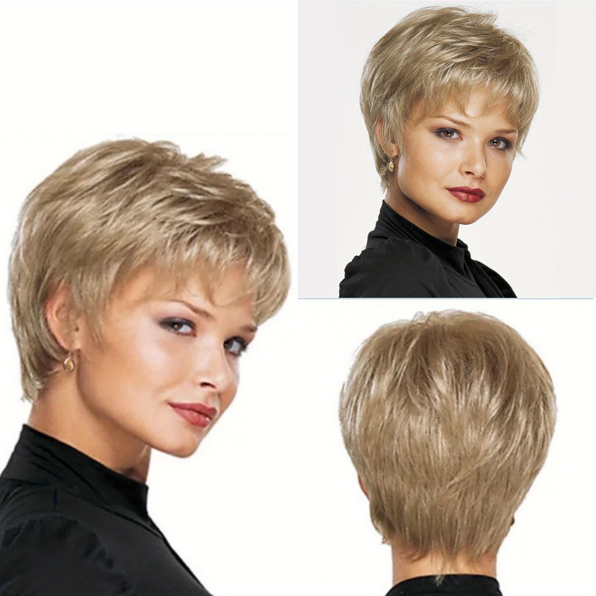 TEMU Women's Halloween Wig - Fluffy Short Synthetic Hair With Highlights, Adjustable Snap Net For , Everyday & Costume Parties - Party Hairstyle, Halloween Costume, Festive Accessory, Loose