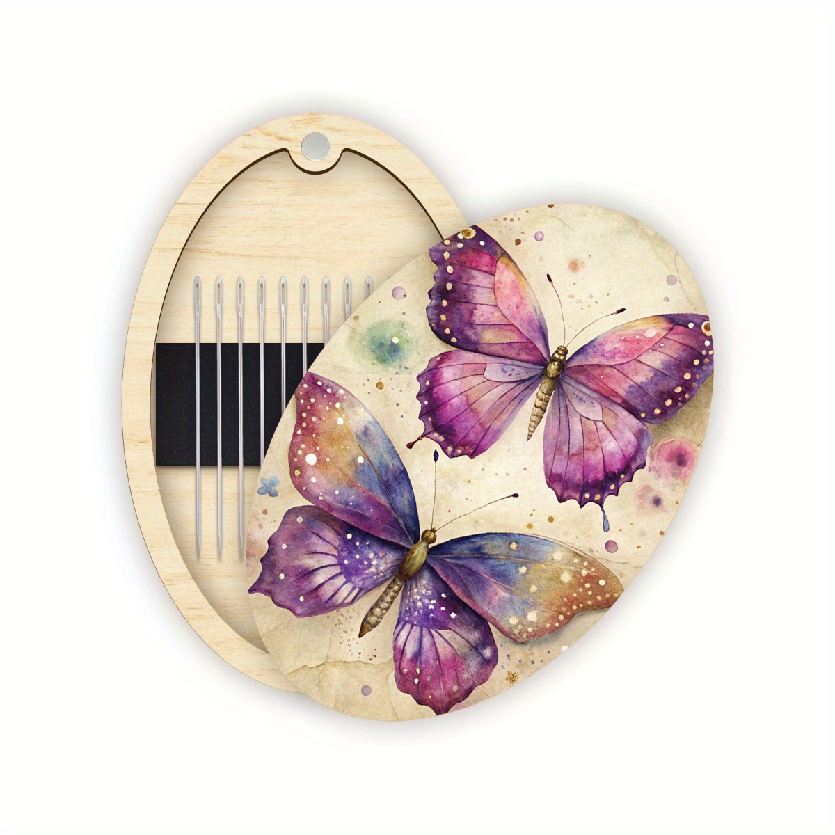 TEMU An Elegantly Designed Wooden Oval Box For Storing Embroidery Needles, Featuring A Beautifully Cover. This Sewing Storage Box Includes A Magnetic