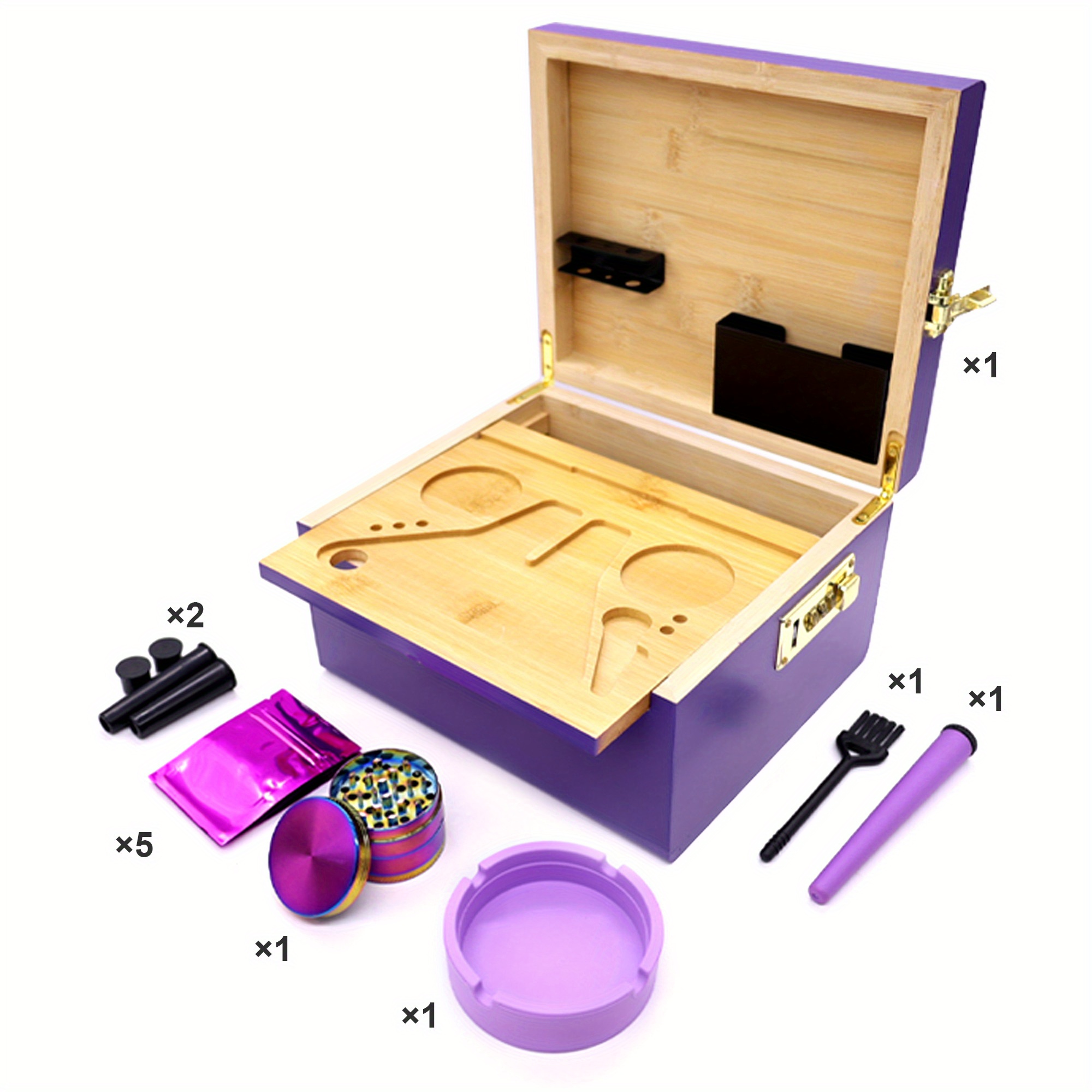 Image of Bamboo Storage Box With Combination Lock, Desktop Privacy Organizer For Home And Office, Multi-functional Wooden Storage Case With Additions, Perfect Birthday And Holiday Gift