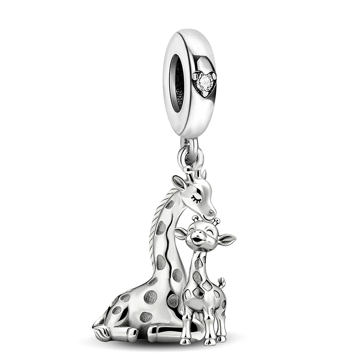 TEMU 1pc Cuddling Giraffes Beaded Pendant For Women's Jewelry, 925 Silver Plated, New Year Promotion Valentine's Day Mother's Day Party Birthday