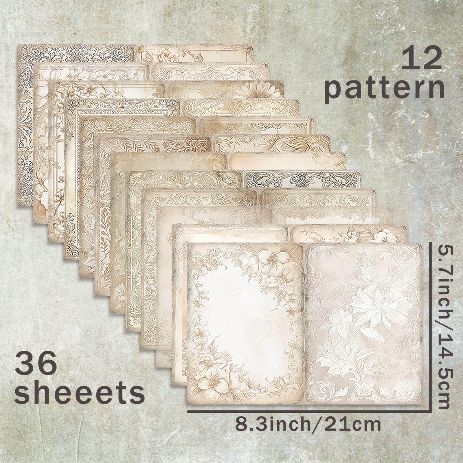Image of 36 Sheets Of A5 (retro European Classical Pattern Border Background) Thin Paper, Suitable For Bullet Diary Trash Magazine Greeting Card Background Album And Handicrafts
