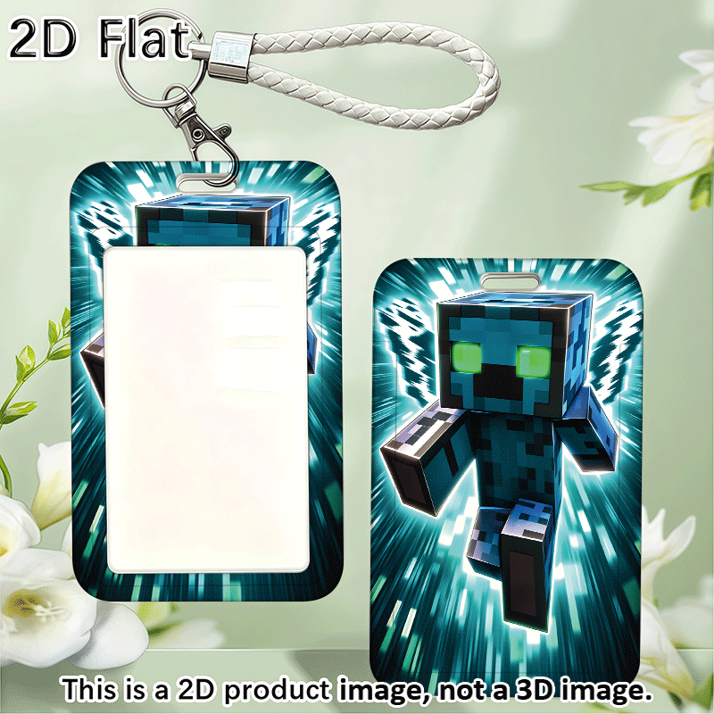 TEMU Porte-cartes créatif avec motif imprimé Pixel Art Person carré plat 2D, rétractable facile à et porte-clés, étui à carte en plastique durable