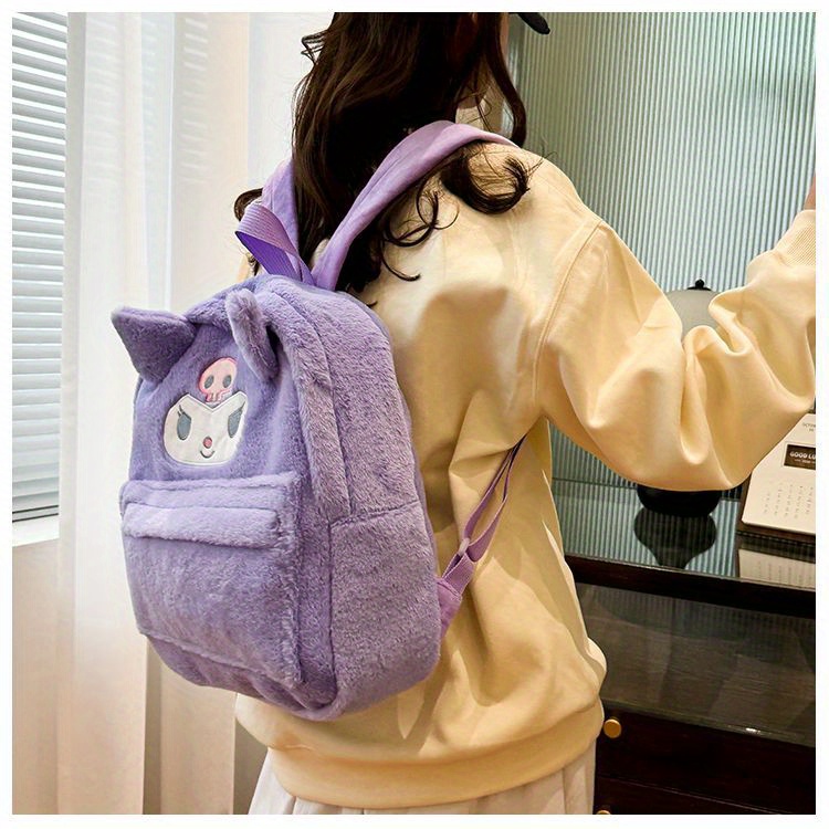 [Officially Licensed] Sanrio Plush Backpack Suitable for - Cute Y2K School Bag with Yellow Duck & Pink Rabbit Characters, Soft Lightweight Backpack, Large Capacity Bookbag Gift for, for Teenager