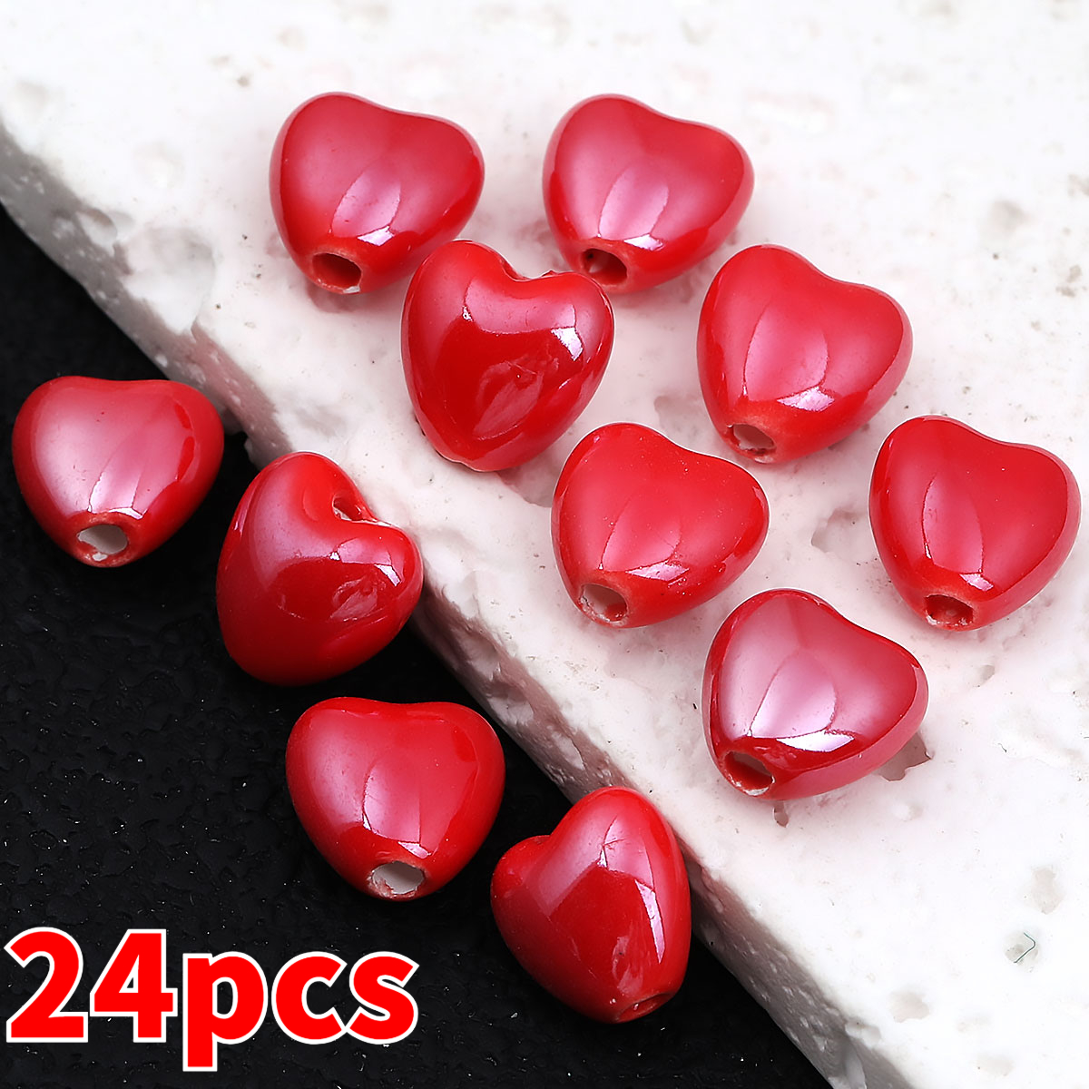 12pcs Heart-Shaped Ceramic Beads for DIY Jewellery Making