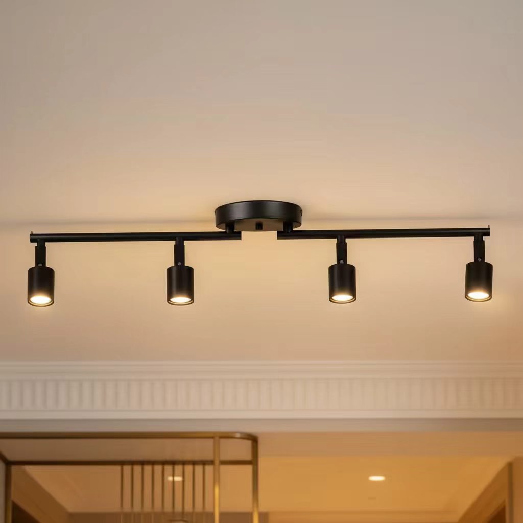TEMU 4-head Led Track Light Set, Adjustable Ceiling Spotlight In Black With Rotatable Lamp Heads And Adjustment. Heads Can Rotate , Suitable For