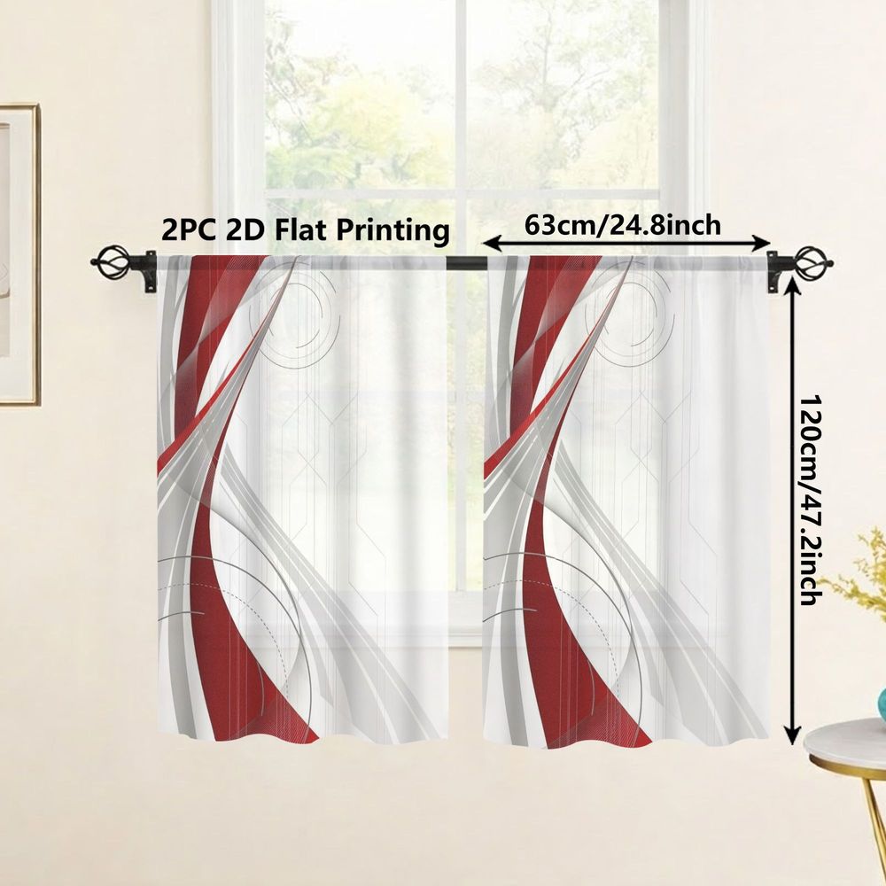 TEMU 2pcs Rideaux Voilages , avec des Fluentes Dynamiques et des Éléments Géométriques Foncé et des , Idéal pour les Salons, Chambres, à Manger,
