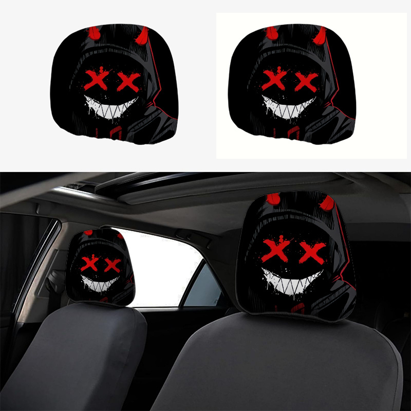 TEMU 2 Fashion Devil-themed Car Headrest Covers With Hats, Featuring A Deep Aesthetic Style, , And Made Of Durable. Seat Covers Are Perfect For Cars,