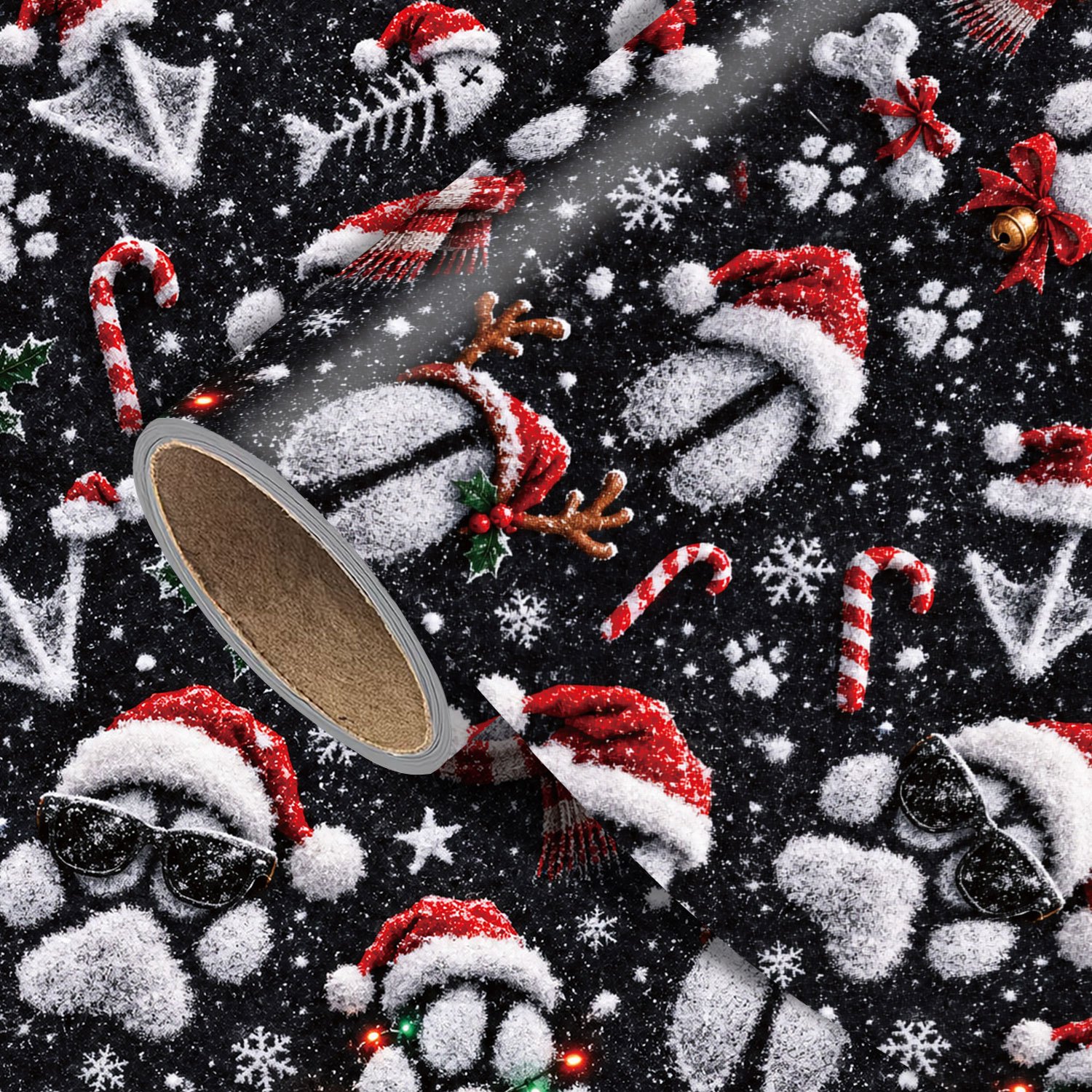 TEMU 1 Rouleau de de Noël Motif Pattes de Chien, Idéal pour Cadeaux de Noël, Fournitures de Fête avec Empreintes de Pattes Enneigées, Bonnets de Père