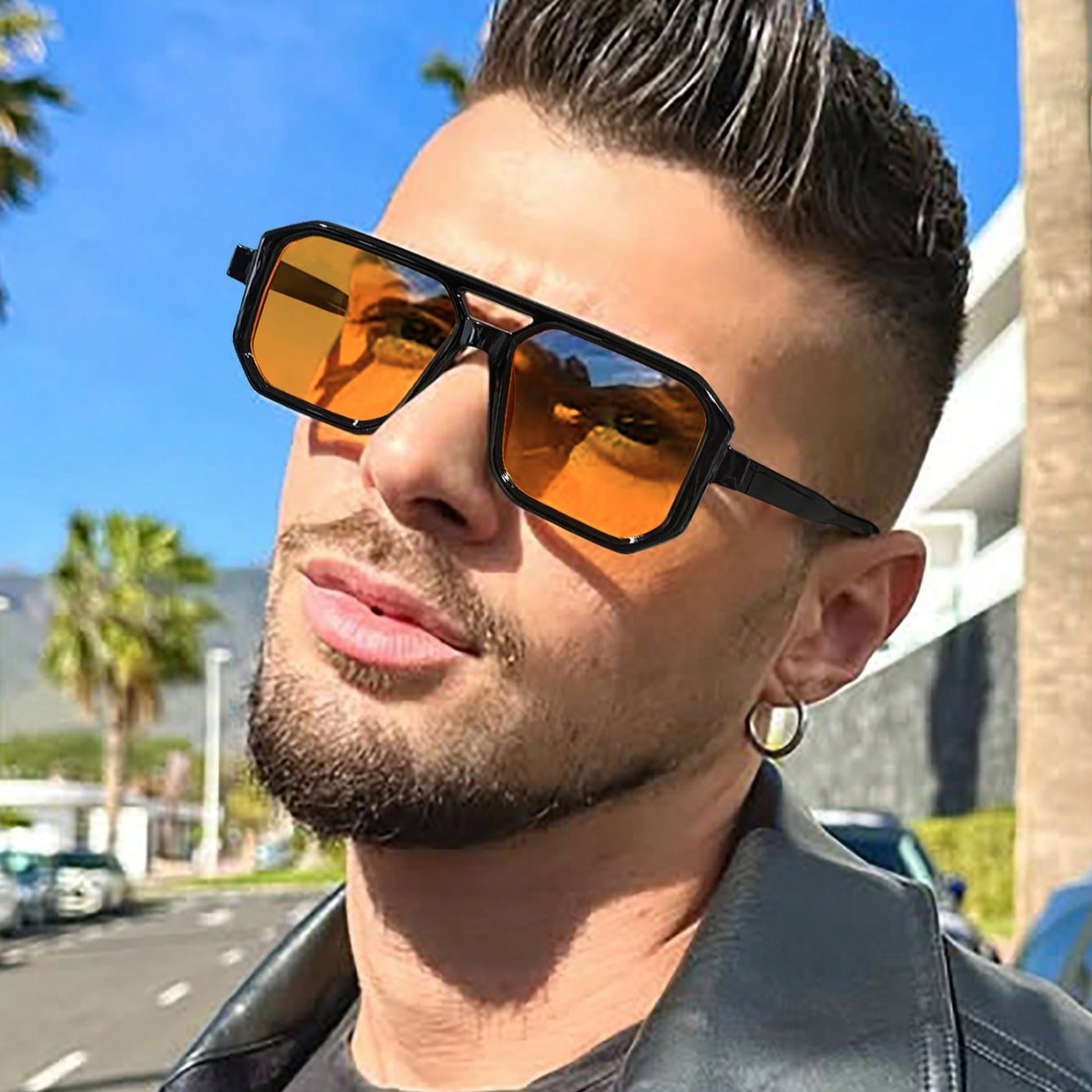 pair mens fashion glasses orange tinted Temu United Arab Emirates