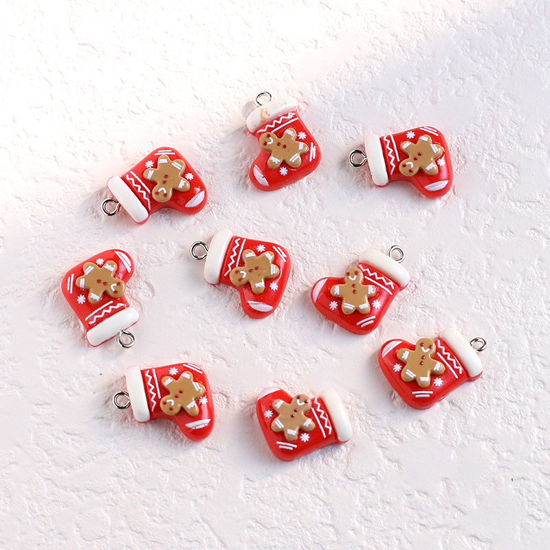 Image of 10pcs Christmas Charm Set Festive Gingerbread For Man & Socks Resin Charms For Jewelry Making - Perfect For Earrings, Necklaces, Bags,crafts, Best For Christmas