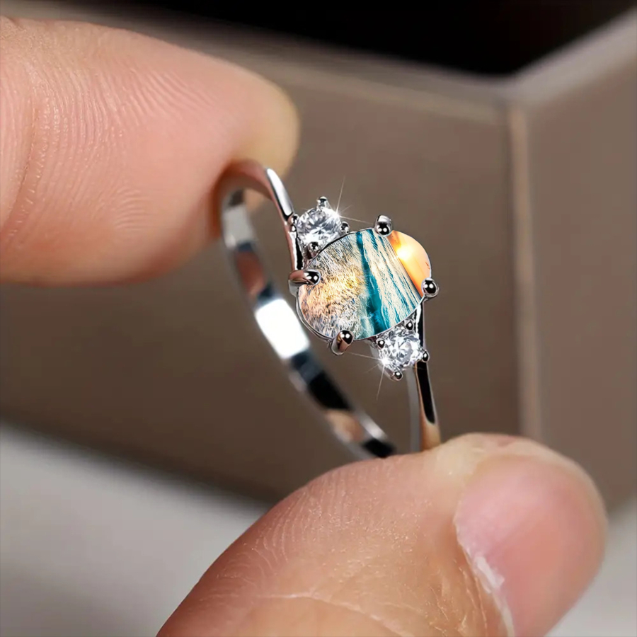 TEMU 1pc Sunset Rings Ocean Rings Nature Rings Landscape Rings Wave Rings Jewelry Accessories Unique Jewelry Christmas Gifts Valentine Gifts Everyday