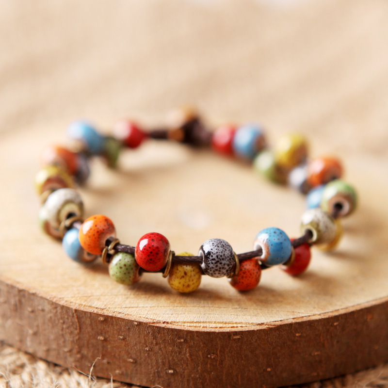 

1pc Handmade Ceramic Beads Bracelet, Vintage Style Hand String Jewelry For , Jingdezhen, Woven,