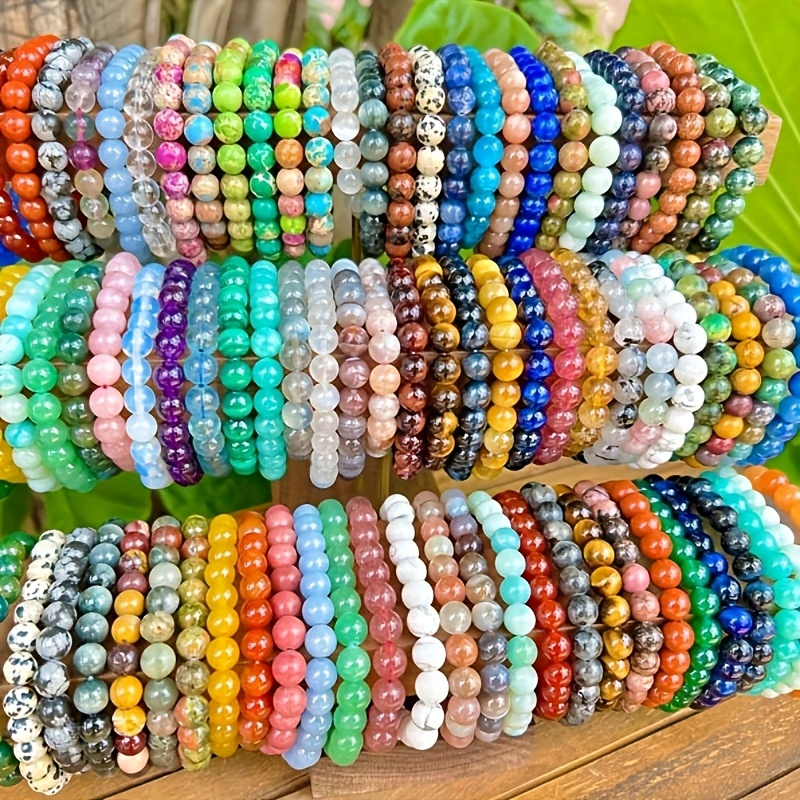 TEMU 120pcs Color Random Bohemian Style Glass Bead Bracelet- 8mm Round Beads On Elastic Cord, Unisex Design, Ideal Birthday/christmas Gift- Accessory