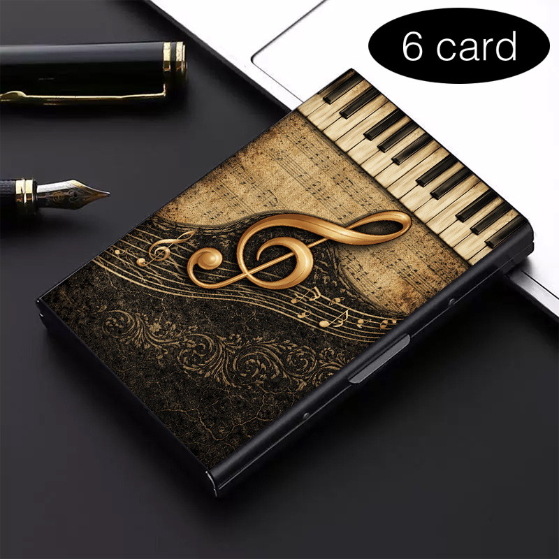 TEMU 1pc High-end Stainless Steel Rfid Anti-theft Card Holder – Piano Treble Clef Retro Stylish Black Metal Wallet With Multi-compartment Design,
