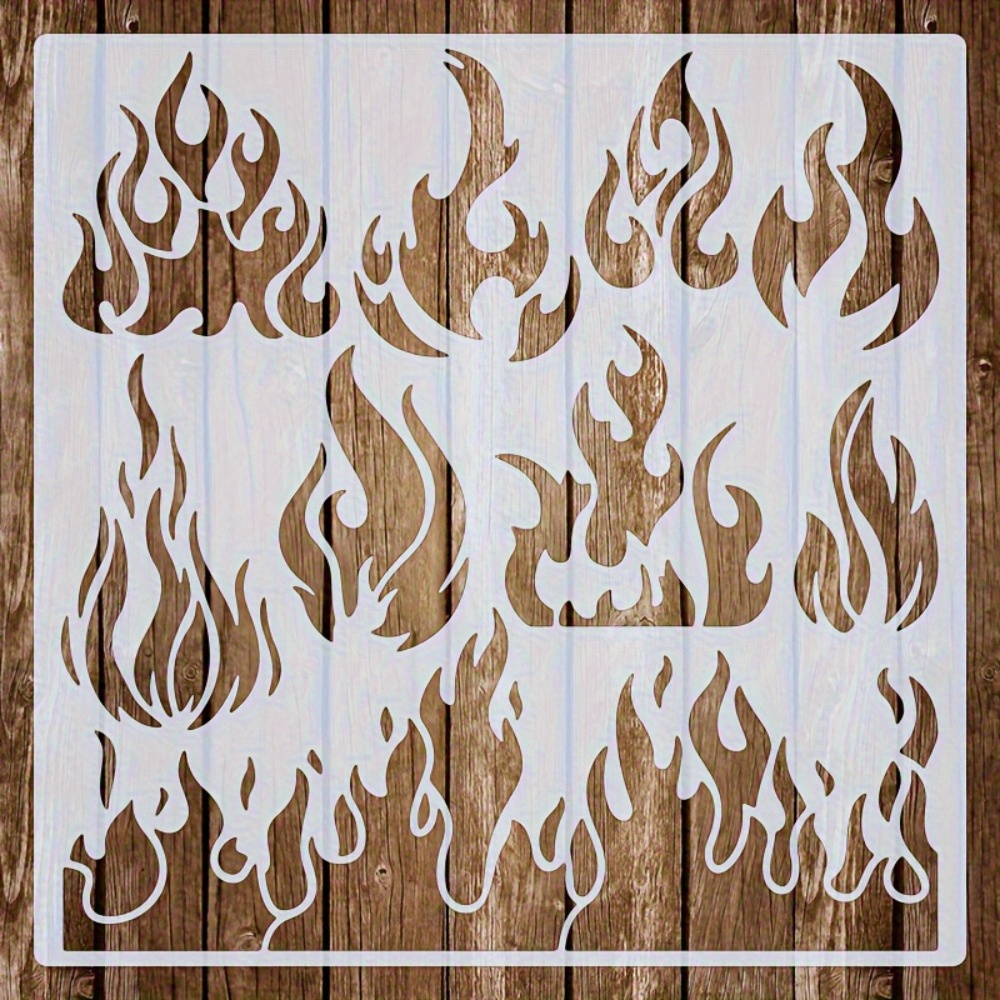 1pc Large Flame Stencil For Diy Wall Art & Home Decor - Durable, Soft Plastic Template For Painting On Wood, Canvas, Paper, Fabric, Floors, Books, Walls, Furniture, Glass, Stencils For Crafts
