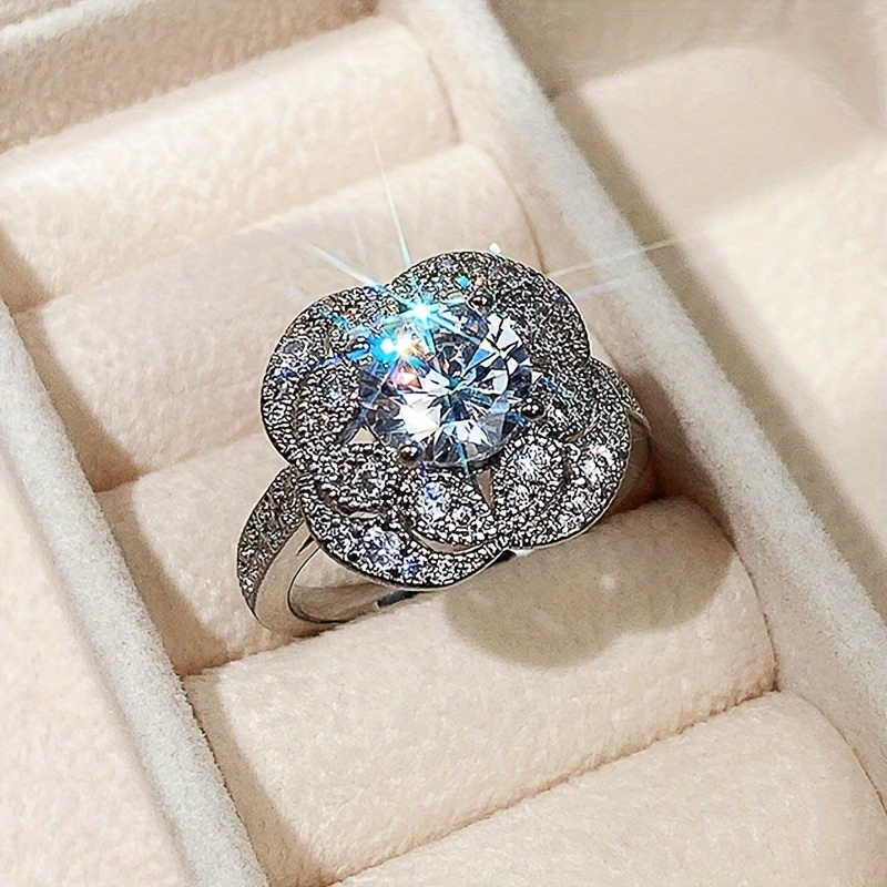 Geometric Floral Ring Women Wedding Engagement Sparkling Gemstone Size 6-11