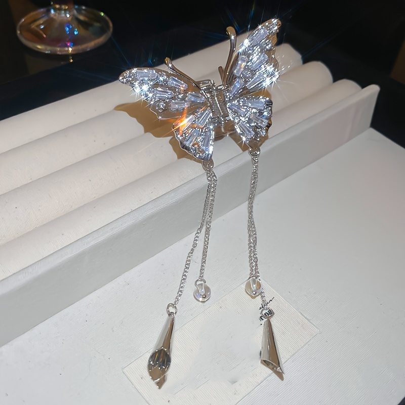 TEMU Elegant Fringe Hair Clip – High-end Alloy With Sparkling Crystals, Cheongsam, Hanfu & Modern Outfits, Stylish And Versatile Accessory For Women