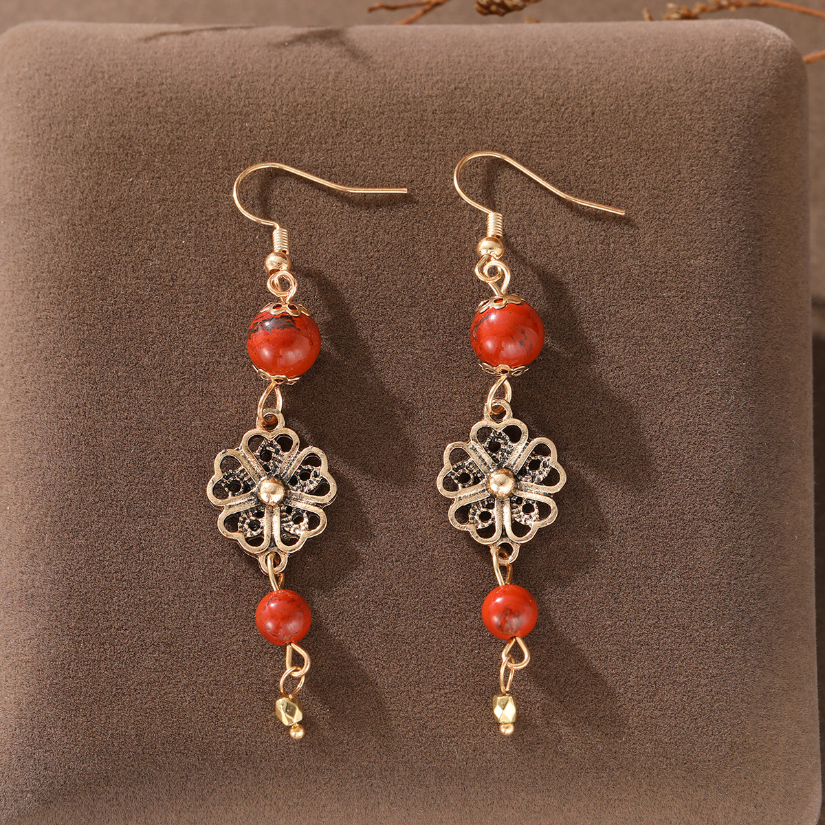 TEMU Orecchini pendenti lunghi con perline a forma di traforato in stile vintage per donna, adatti per vacanze, viaggi, fotografia e accessori per il