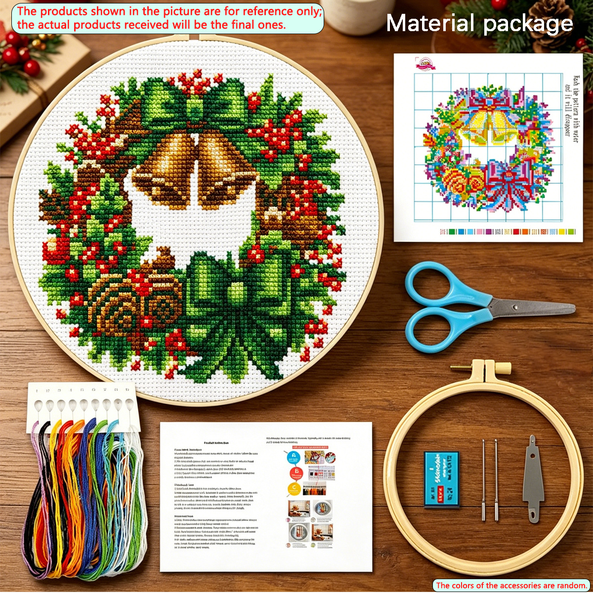 TEMU Christmas Bell Cross Stitch Kit 1 Set Embroidery Set With Complete Tools Needles Thread Hoop For Adults Beginners Festival Gift Home Decor