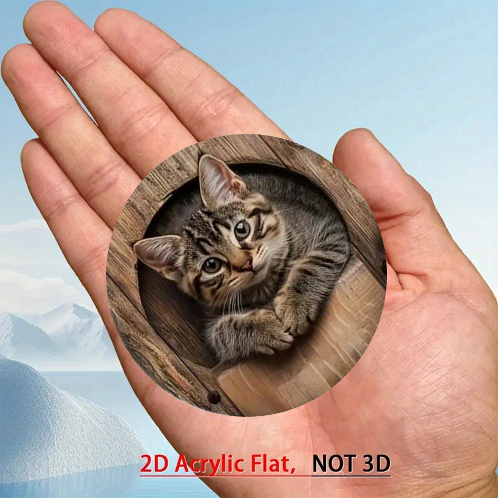 1 Cute Cat Fridge Magnet | 2d Flat Acrylic Round Sticker With Peeking , 8.0x8.0cm, Suitable For Refrigerator, Mailbox, Cabinet - Strong For Home Decoration, Ideal For Pet Lovers