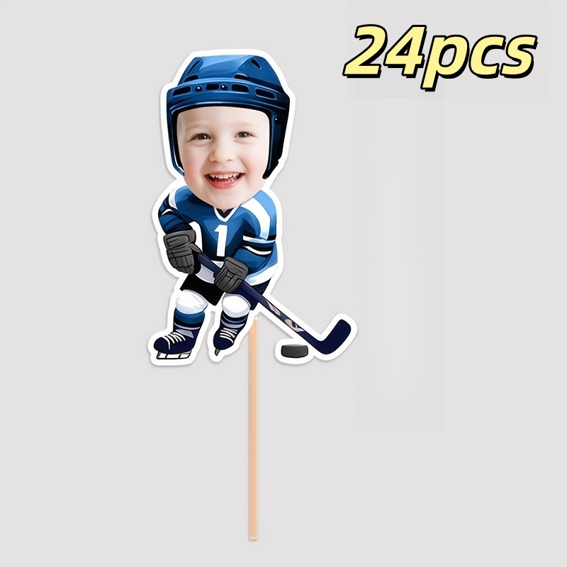 TEMU Cake Topper, Personalized Ice Face Photo Cupcake Flag, Sports-themed Cake Decorations, Birthday Party, Dessert Table, Athletic Game Celebration