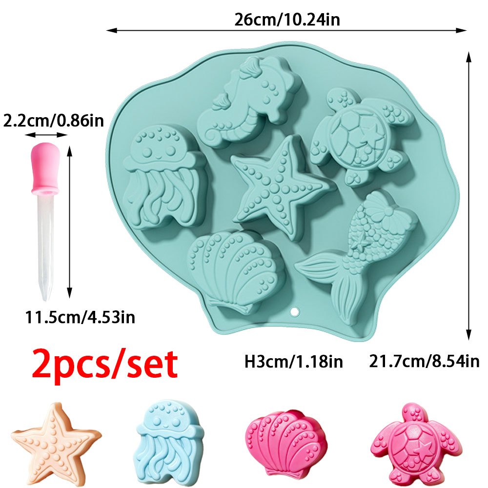 TEMU 2pcs/set Ocean Silicone Molds, Seahorse, Sea Turtle, Mermaid Shapes, Diy Aromatherapy Candle And Tools, Suitable For Home Decor, Summer Holiday
