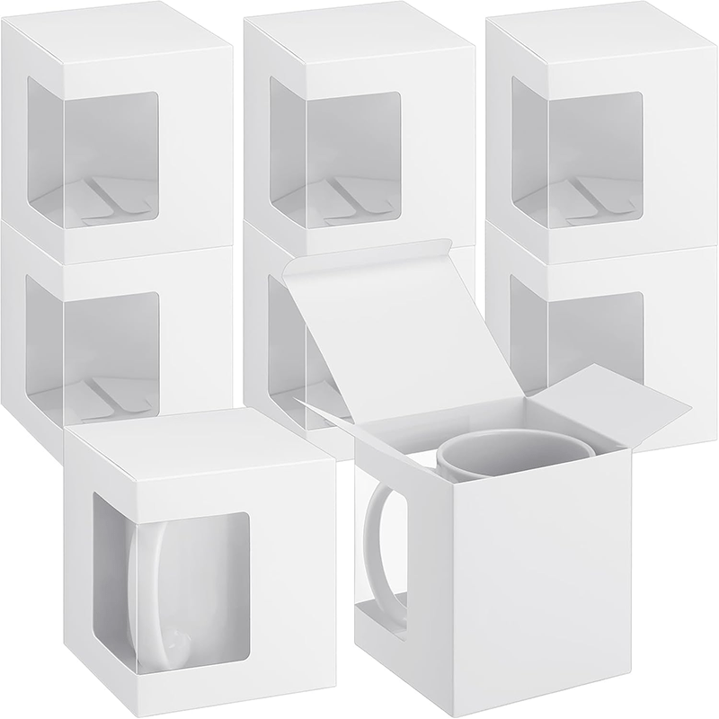 

10pcs Graffitable Mug Gift Boxes With Transparent Window, Paper Party Favor Packaging For Birthdays, Weddings, Christmas, New Year, Valentine's Day