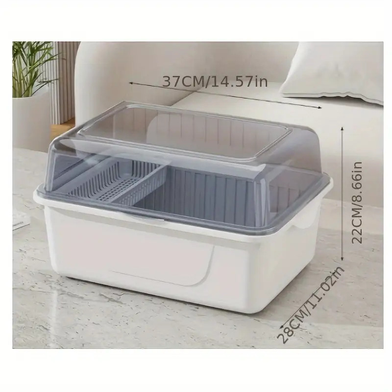 TEMU 家庭用食器収納ボックス、キッチンカウンタートップ自立型収納ボックス、密閉・防塵・防虫、ドレンバ付き、食器収納ボックス