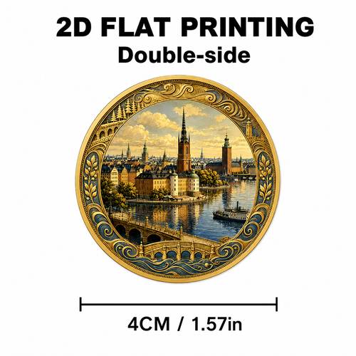 ., 2d doppelseitige -geldstücke mit wasserfront- , historischer architektur und nordischen hafen-details, die balance, schönheit und inspiration symbolisieren, tragbare taschengeldstücke, geschenk für reisebegeisterte, souvenir-geschenk, geschenk für feiern