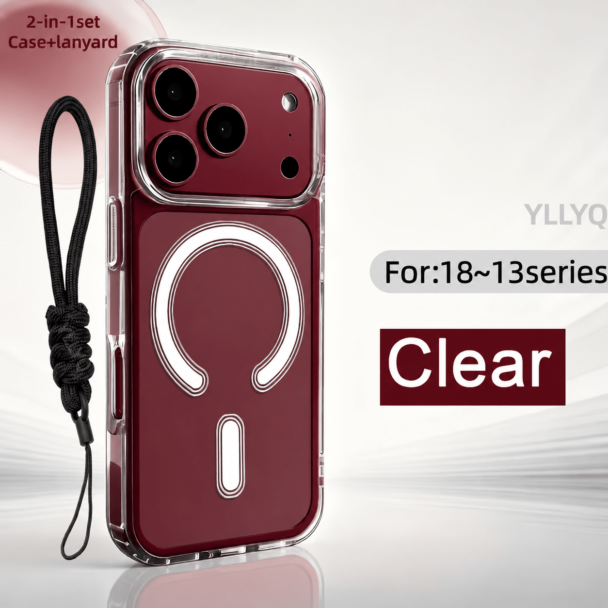 TEMU Phone Case - 2pcs (1pc Phone Case And 1pc Lanyard) Luxury Original Transparent Large Hole Phone Case, Suitable For Magsafe Wireless Charging,