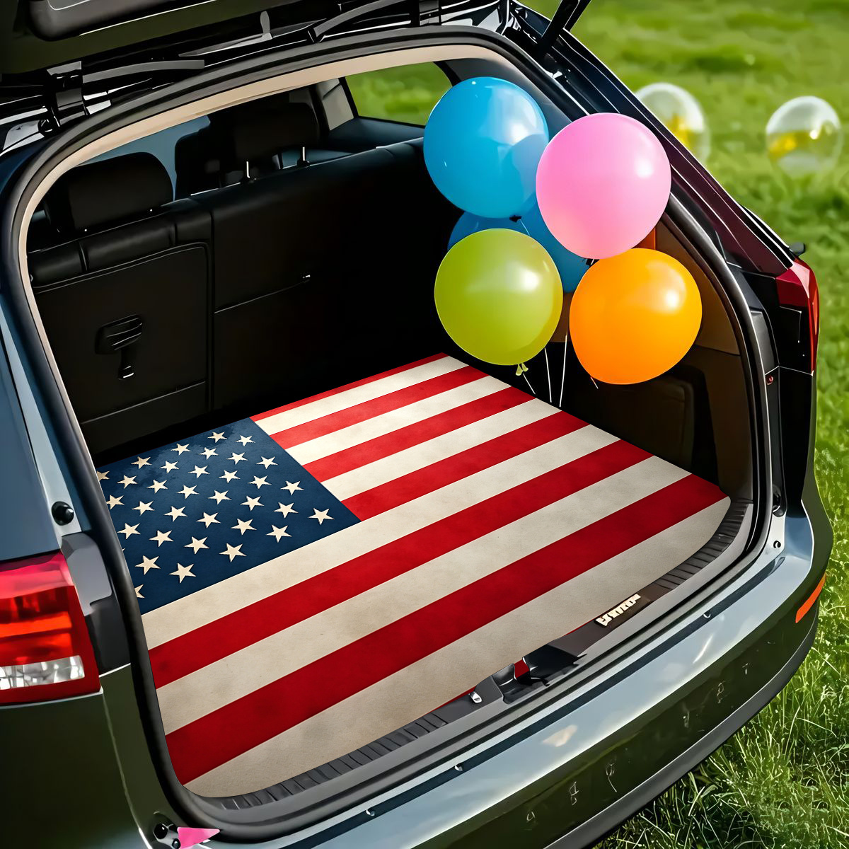 TEMU 1pc, Non-slip Trunk Mat, -spangled Flag Retro Trendy - Durable Polyester Material, Keeping Trunk Dry And Tidy, To Interior, Car Trunk Protector,
