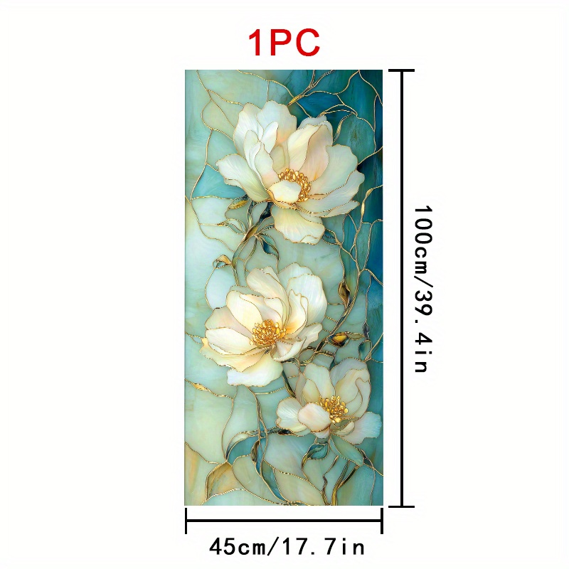 TEMU Pellicola Decorativa per Finestre 2D Flat - 1 Rotolo 2D Flat con Fiori Colorati e Linee Dorate su Sfondo Blu-Verde, 45 X 100Cm, Materiale in PVC