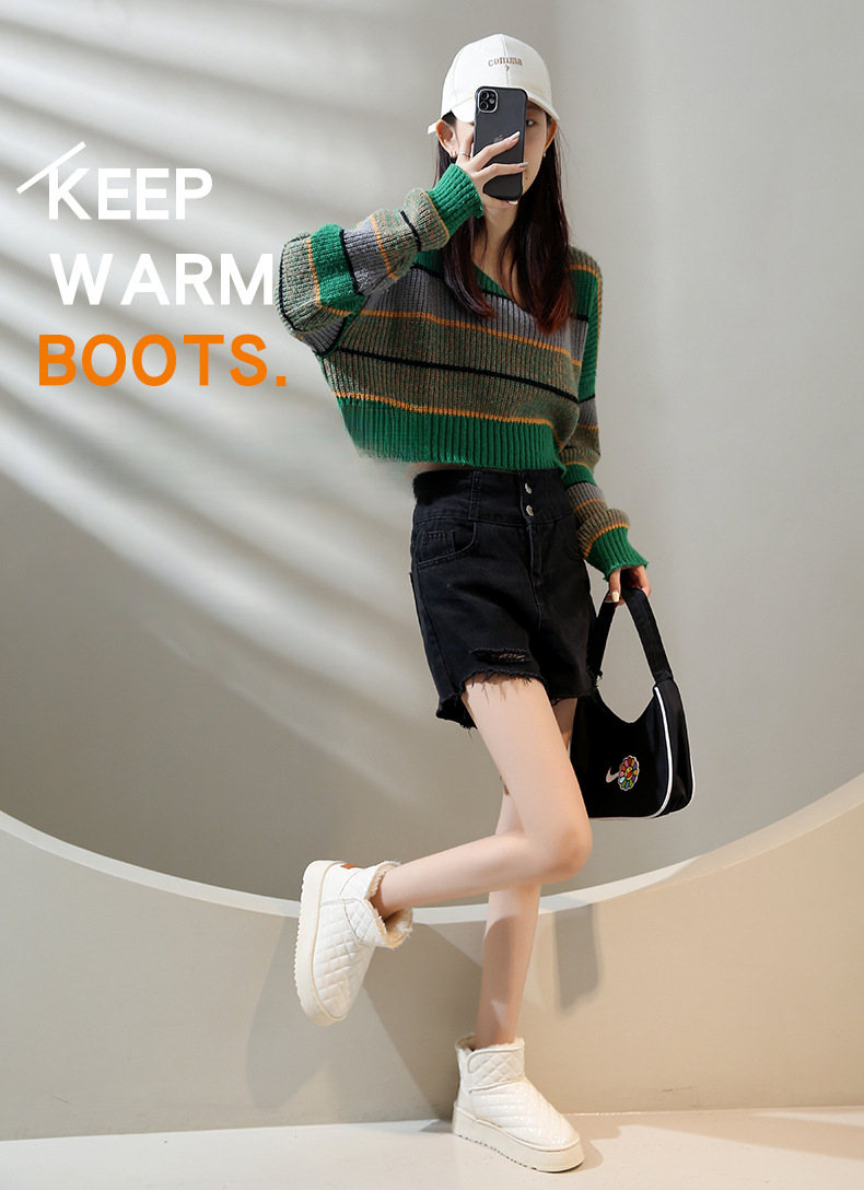 womens winter snow boots with h shaped lift height increase high quality non slip fleece lined thickened pu upper rubber sole beige black grey warm ankle boots for   slush all terrain Product details 2