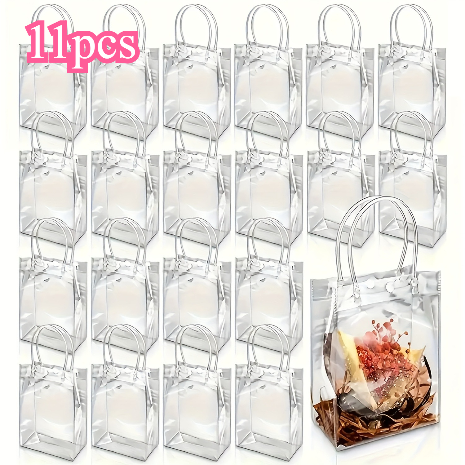 TEMU 11pcs Pvc Transparent Reusable Tote Bags, Small, Suitable For Holiday Parties, Halloween, Christmas, Weddings, Birthdays, Party Favors, Makeup,