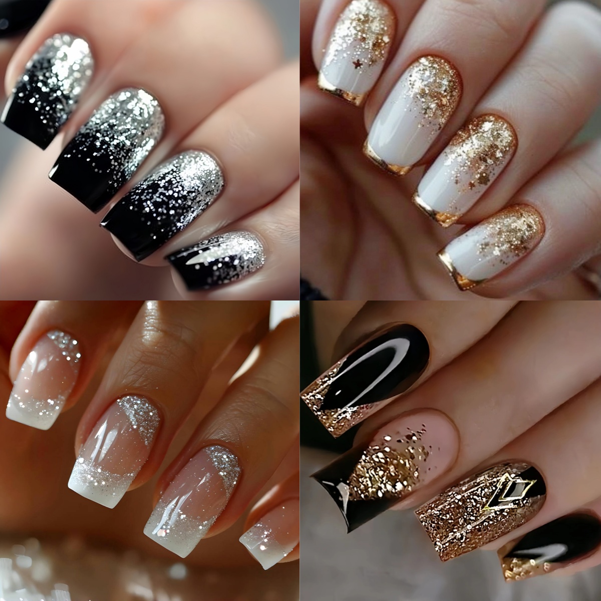 TEMU Set di 96 unghie finte miste stile francese con design sfumato glitter , unghie finte rimovibili, manicure ed elegante, unghie a pressione,
