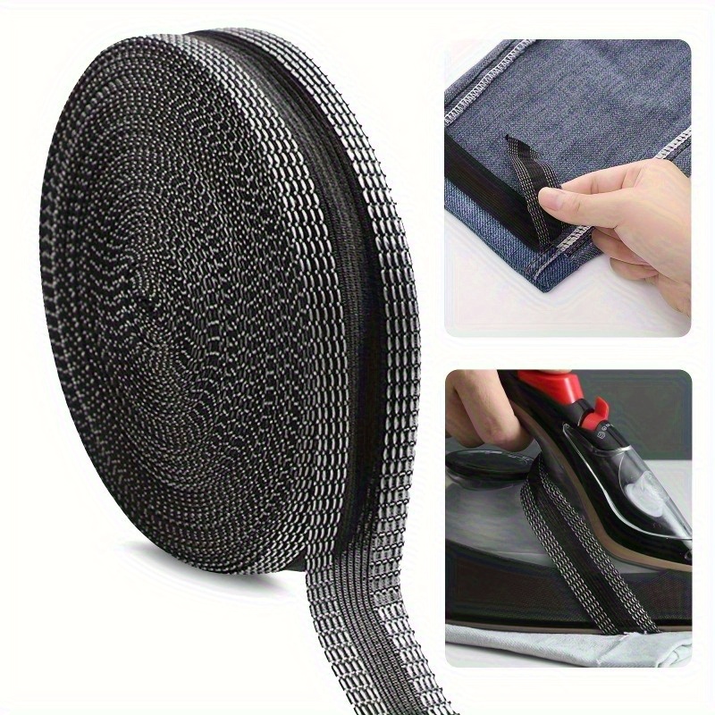 E-shop 1 Stück 10m Schwarzes Bügelband zum Aufbügeln - Starkes Polyester mit Heißklebebeschichtung, Verstellbare Länge, Geeignet für Jeans, Röcke, ,