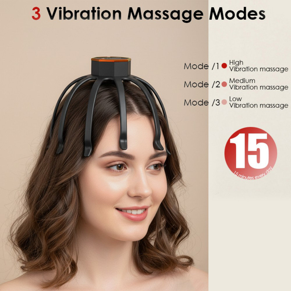 Masajeador Eléctrico de Cuero Cabelludo de 10 Dedos, Recargable por USB - 3 Ajustes Regulables - Masajeador de Vibración Portátil. Un Regalo Ideal para el Día de San Valentín, Día del Padre o Día de la Madre