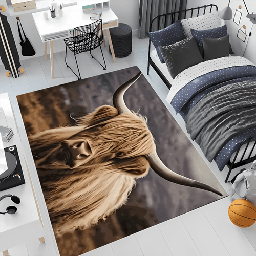 cute highland cow print area mat 1cm thick soft absorbent polyester non slip mat for living room bedroom entryway hand wash only decorative floor mat cow mat bedroom accent handwashable fabric