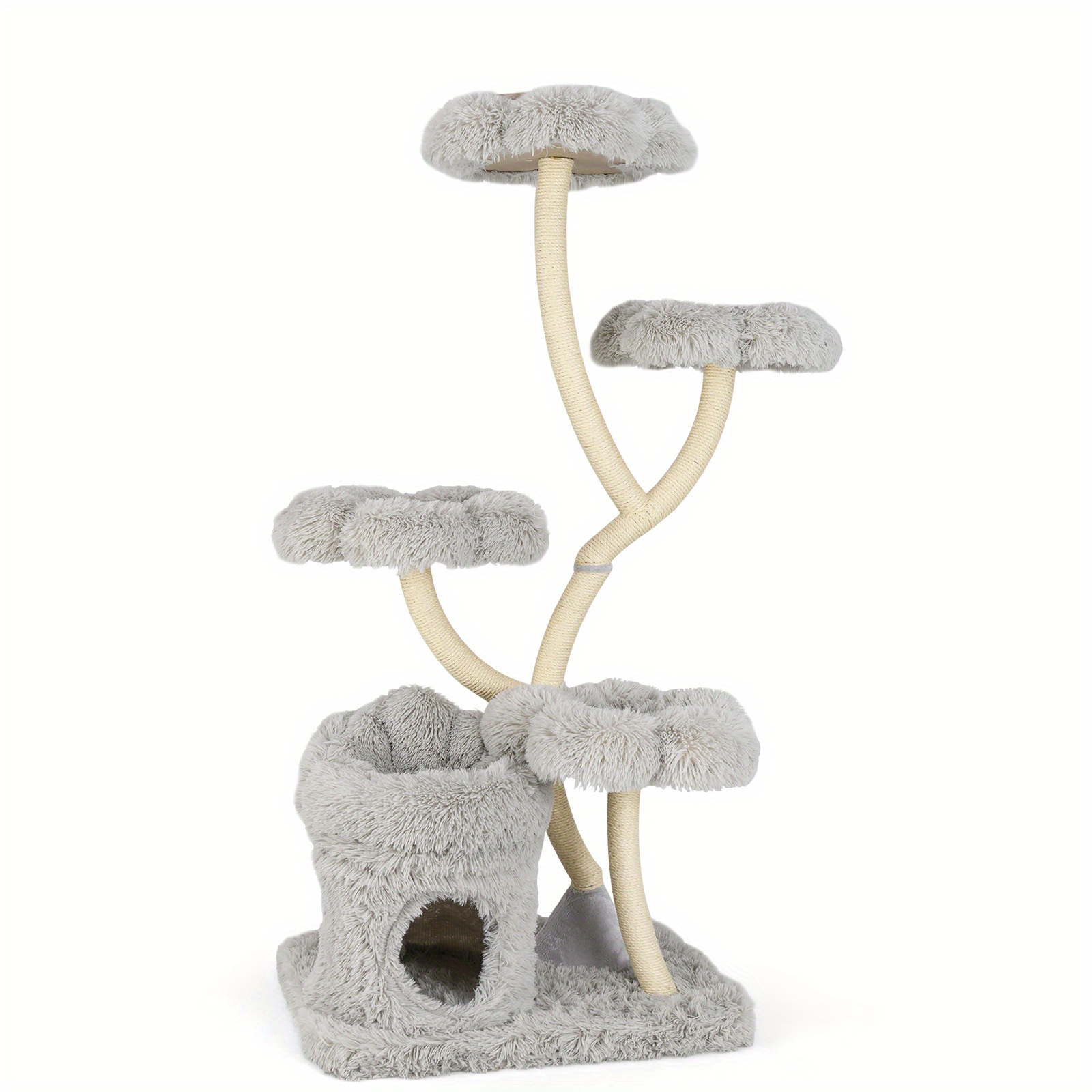 Freestanding Cat Tower, Tall Cat Tree W/ 4 Flower-shaped Platforms, Sisal Scratching Posts, Private Cat Condo, Upholstered Platform