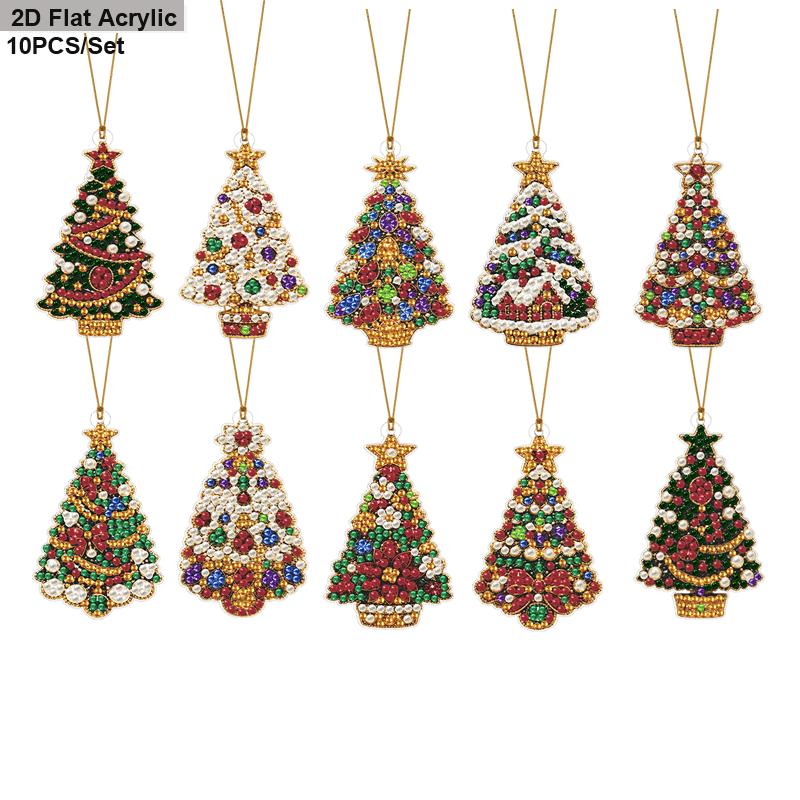 TEMU 2d Flat, 2d Flat 10pcs Diy Christmas Kit, Acrylic Pearl Bead Hanging Ornaments, Xmas Tree Shaped Designs, Full Kit Hand Drilling Material Bag,