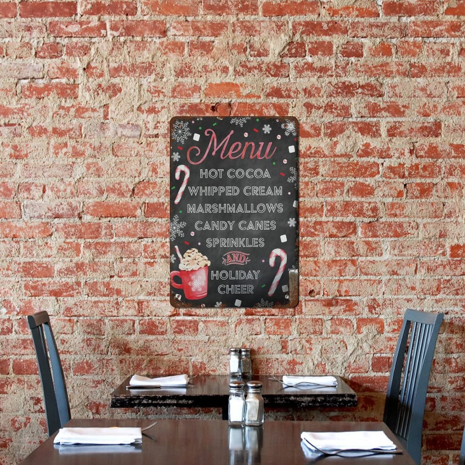 2d-flach - vintage weihnachts-hot- - &  -menü-schild - 12x8 retro-metall-wanddekoration mit festlichem schneeflocken-design, rustikales weihnachts-schwarzes brett für zuhause, bar, café - keine stromversorgung erforderlich, einfach aufzuhängen, café-wandkunst | vintage-weihnachtsdekoration | dauerhafte wandkunst, weihnachts-wandkunst