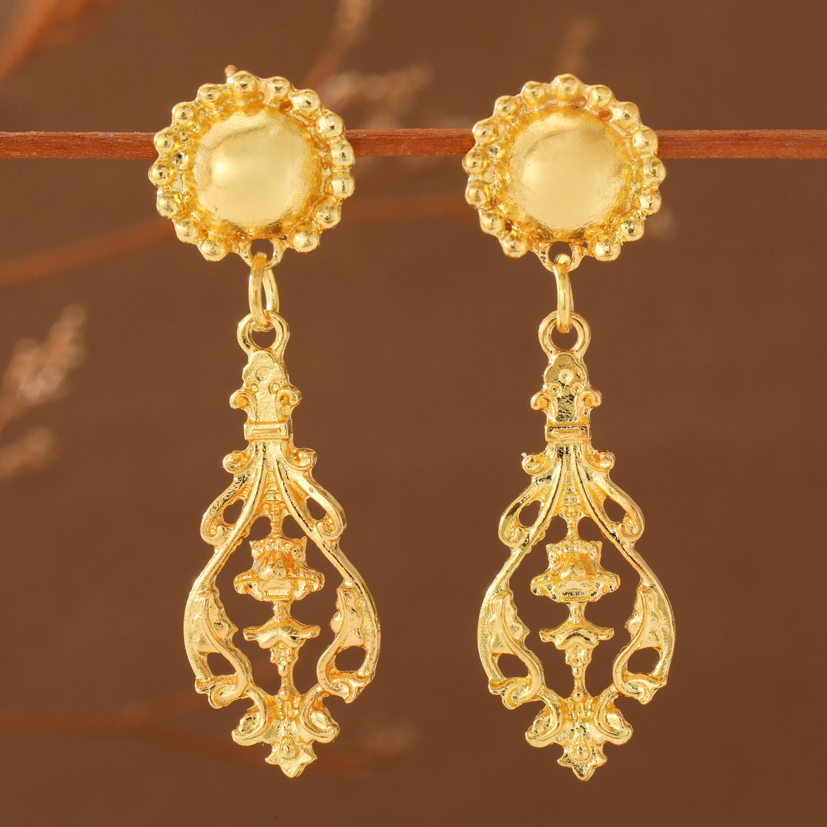 Women's Vintage Baroque Scroll Carved Beaded Earrings