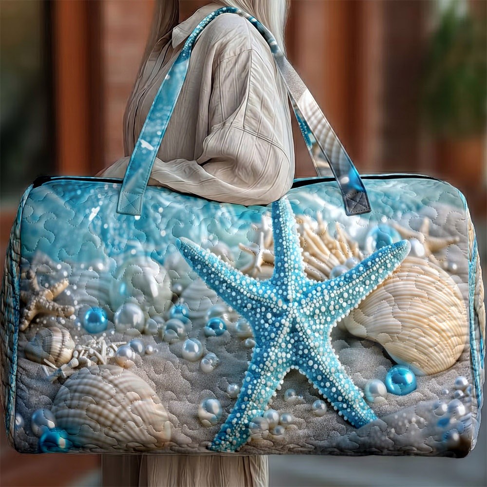 Image of Women' Beach Themed Printed Shoulder Bag, Blue Starfish & Seashells Ocean Pattern Bag, Multiple Specifications , Lightweight Stylish Handbag Perfect For Daily Commuting, Travel & Shopping