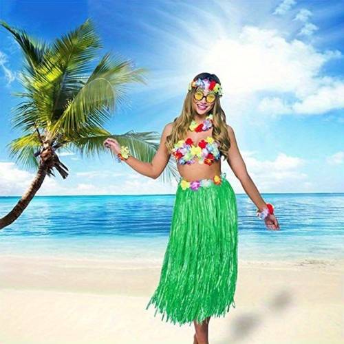 party set 7pcs style puffy skirt outfit skirt with flower and shell decorations durable plastic skirt suitable for dance performances and summer beach parties colors and styles random