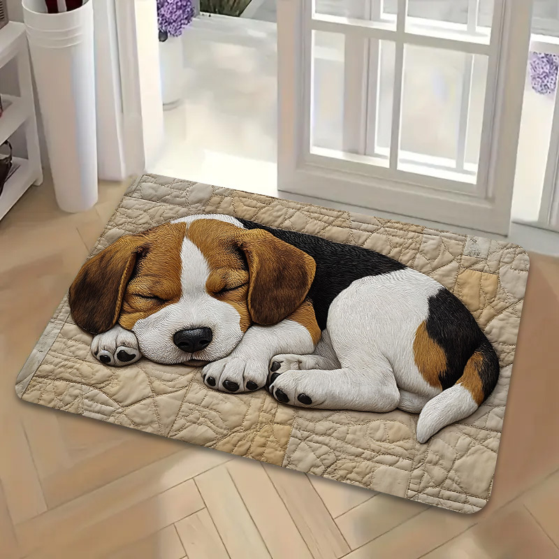 beagle puppy door mat non slip heavy duty 600gsm thick soft polyester mat with beagle dog print machine washable indoor outdoor mat for pet   bedroom living room beagle lover gift   beagle puppy lying down design plush 0 47 inch thick ideal for doorways balcony study rv laundry room and outdoor use beagle themed floor mat Product details 0