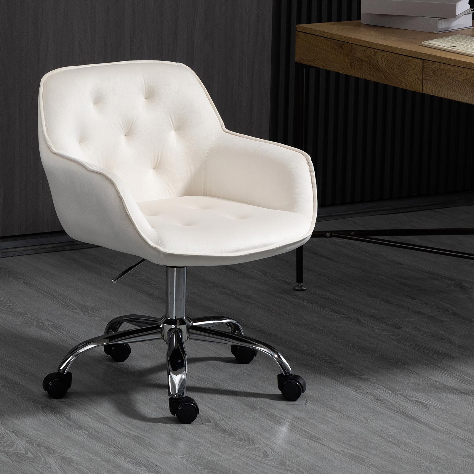 Image of Ergonomic Office Chair With Foam & Height Adjustment - Modern Velvet Computer Desk Chair Suitable For Girls,, Women - Soft Pu Wheels, Frame - Office, Bedroom, Study Chair